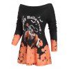 T-shirt D'Halloween à Imprimé Chauve-souris Squelette et Cheval à Manches Raglan en PU et Pantalon Zippé - multicolor S