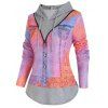 Denim Jacket 3D Print O Ring Zip Faux Twinset Hooded T Shirt And Skinny Leggings Casual Outfit - multicolor S