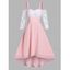 Chiffon Dress Flower Lace Insert Cold Shoulder Dress Faux Pearl A Line Dress - LIGHT PINK XXL