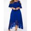 Plus Size Dress Hollow Out Printed Lace Panel Cold Shoulder Asymmetrical Hem Maxi Dress - BLACK XL