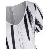 Mini Robe de Chemise Tunique Rayée Contrastée à Manches Courtes - Blanc L