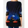 T-shirt D'Halloween Décontracté à Imprimé Citrouille Fantôme et Chauve-souris à Manches Longues - multicolor A XL