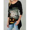 T-shirt D'Halloween Asymétrique Citrouille Lune et Pois à Manches Longues - multicolor A L