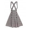 Plaid Print Suspender Skirt Cross Back Mock Button Flare Skirt - COFFEE L