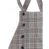 Plaid Print Suspender Skirt Cross Back Mock Button Flare Skirt - COFFEE L