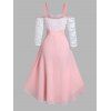 Chiffon Dress Flower Lace Insert Cold Shoulder Dress Faux Pearl A Line Dress - LIGHT PINK XXXL