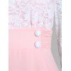 Chiffon Dress Flower Lace Insert Cold Shoulder Dress Faux Pearl A Line Dress - LIGHT PINK XXXL