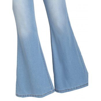 Button Fly Jeans Flare Jeans Light Wash Pockets Long Casual Denim Pants
