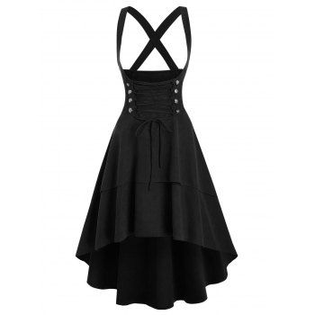 

Mock Button Layered Corset Style High Low Suspender Skirt, Black