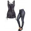 Rivet 3D Print Cut Out Cinched Long Tank Top And High Waisted Long Pants Casual Outfit - BLACK S