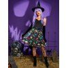 Mini Robe D'Halloween Gothique Linge A à Imprimé Citrouille Champignon Coloré à Volants - Noir XXL