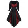 Gothic Dress Colorblock Skull Lace Godet Dress Lace Up Pointed Hem Midi Dress - BLACK XXL