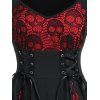 Gothic Dress Colorblock Skull Lace Godet Dress Lace Up Pointed Hem Midi Dress - BLACK XXL