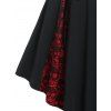 Gothic Dress Colorblock Skull Lace Godet Dress Lace Up Pointed Hem Midi Dress - BLACK XXXL