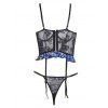 Ensemble de Lingerie Fleur Brodée en Dentelle Transparente à Armature Deux Pièces - Bleu M