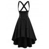 Mock Button Layered Corset Style High Low Suspender Skirt - BLACK S