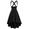 Jupe Style Corset à Bretelle Haute Basse Superposée avec Double Boutons - Noir L