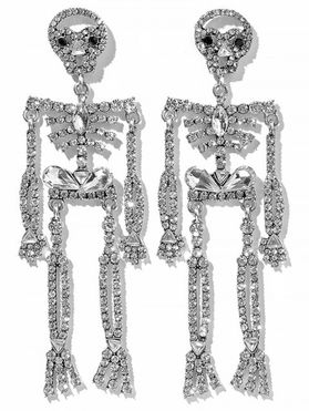 Boucles D'Oreilles Pendantes D'Halloween Squelette avec Strass en Cristal Artificiel