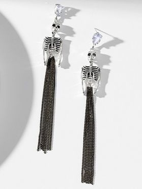 Boucles D'Oreilles Pendantes Motif Squelette avec Pompons pour Halloween Style Gothique