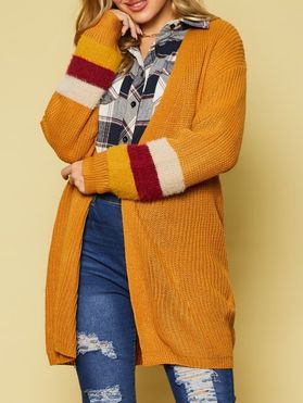 Colored Striped Cardigan Textured Open Front Long Sleeve Cardigan