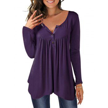 

Half Button Asymmetric Solid Tee, Purple