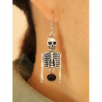 

Halloween Skeleton Faux Diamond Hook Drop Earrings, Silver