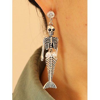 

Skeleton Artificial Pearl Drop Earrings, Silver