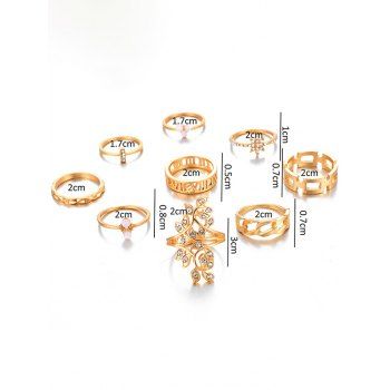 9 Pcs Rhinestone Flower Leaf Rings Set