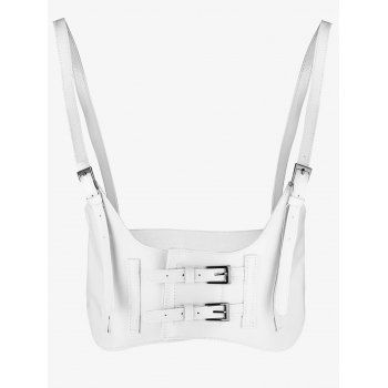 

PU Adjustable Buckle Wide Waist Vest Belt, White