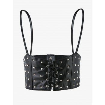 

Decorative Shirt Dress PU Rivets Lace Up Wide Waist Vest Belt, Black