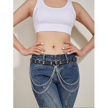 

Hollow Out Heart Ring Adjustable Strap Chain PU Waist Belt, Black