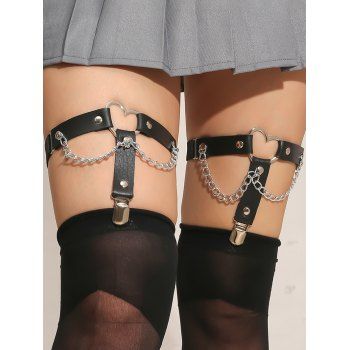 Fashion Women's Hollow Out Heart Ring PU Elastic Leg Ring Harness Garter Belts Accessories Black