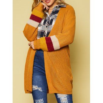 

Colored Striped Cardigan Textured Open Front Long Sleeve Cardigan, Coffee