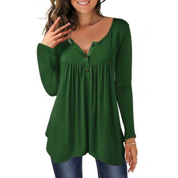 

Half Button Asymmetric Solid Tee, Deep green