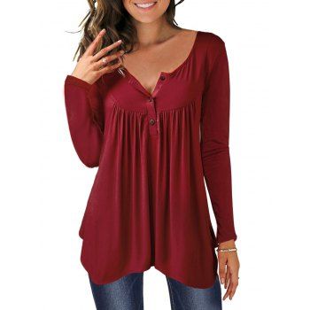 [66% OFF] 2024 Half Button Asymmetric Solid Tee In RED WINE | DressLily