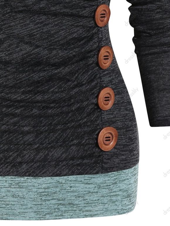 T-shirt Décontracté Teinté Contrasté Boutonnée en Blocs de Couleurs à Manches Longues Faux Deux Pièces - Gris Foncé XXL