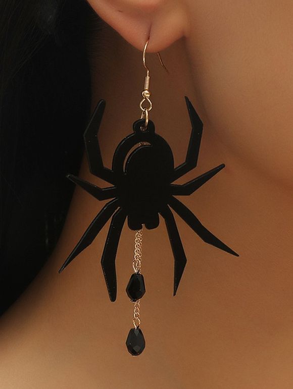 Boucles D'Oreilles Pendantes en Forme D'Araignée pour Halloween Style Gothique - Noir 