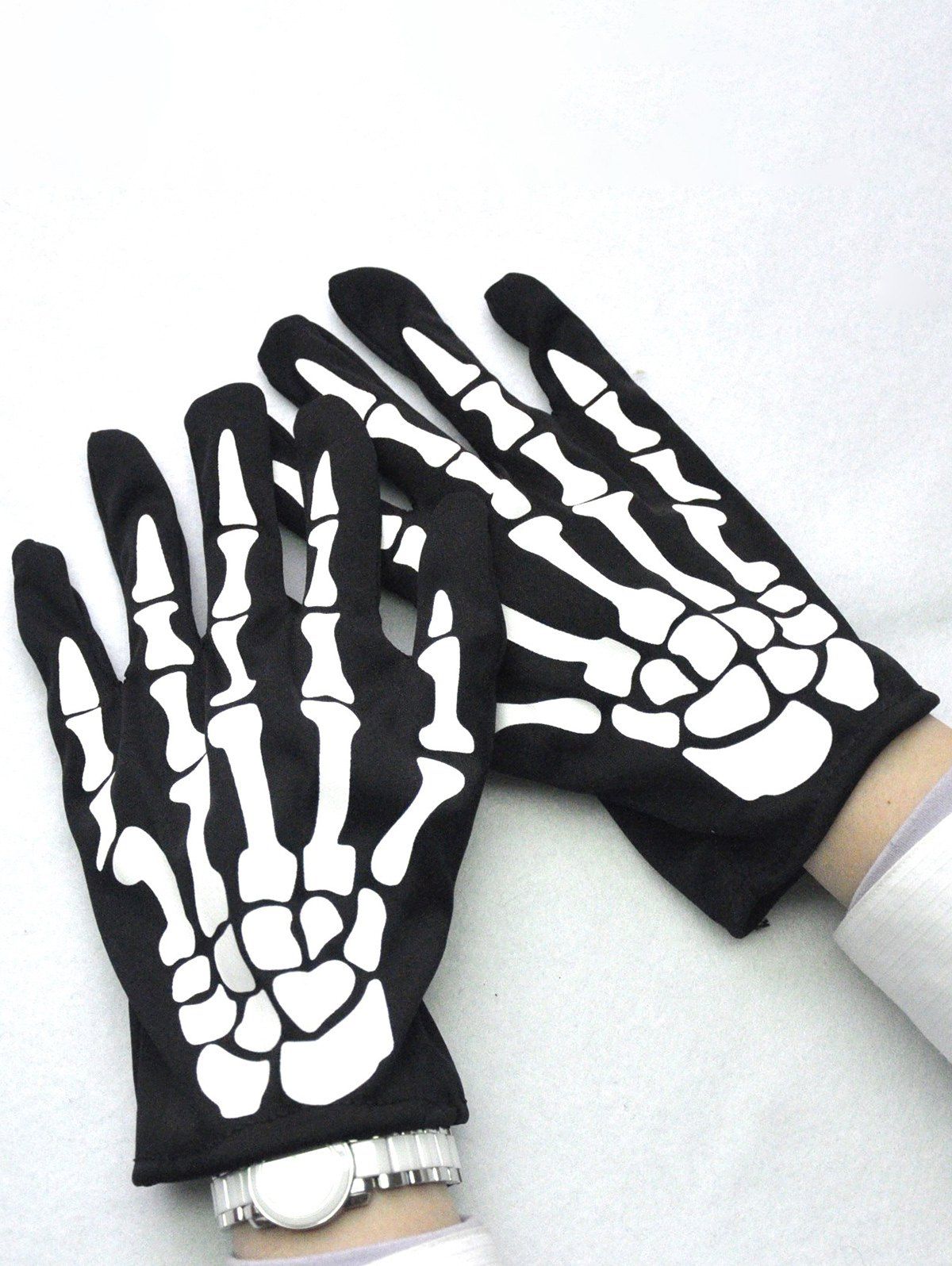 Gants D'Halloween de Soirée Cosplay à Imprimé Squelette - Noir 