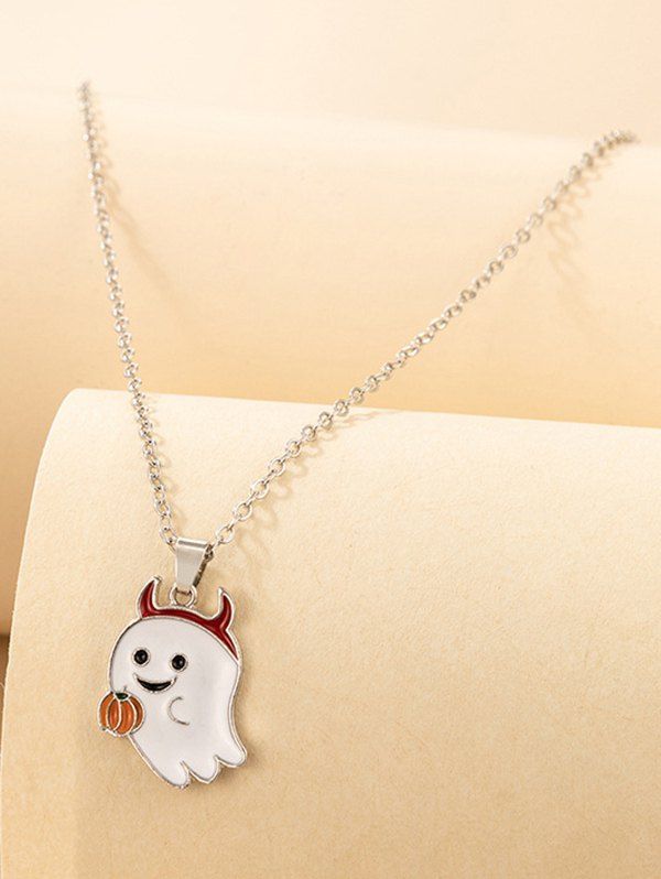 Cute Ghost Pumpkin Pendant Chain Necklace - WHITE 