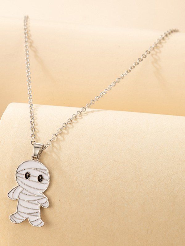 Halloween Cartoon Mummy Adjustable Chain Necklace - WHITE 1PC