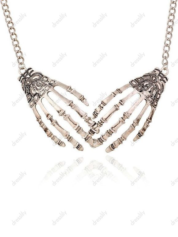Collier Punk Squelette de Main en Métal - Argent 1PC