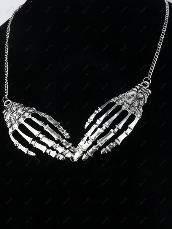 Collier Punk Squelette de Main en Métal - Argent 1PC