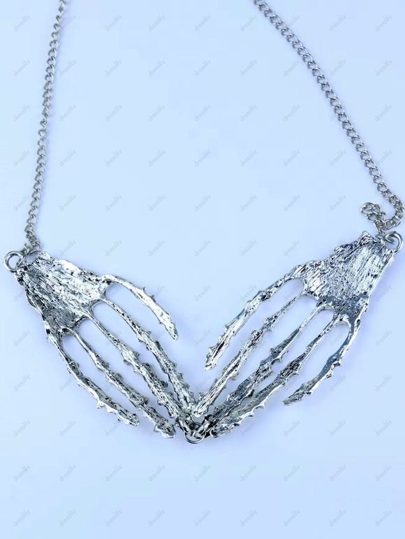 Collier Punk Squelette de Main en Métal - Argent 1PC