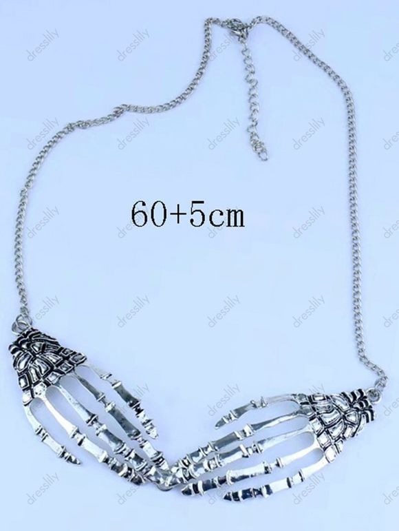 Collier Punk Squelette de Main en Métal - Argent 1PC