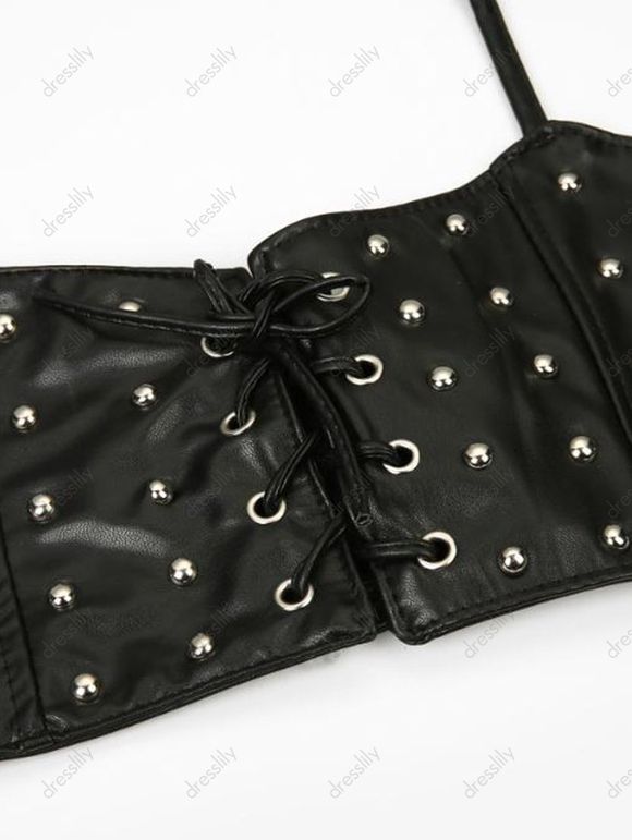 Ceinture Large en Cuir PU avec Lacets et Rivets pour Robe - Noir 
