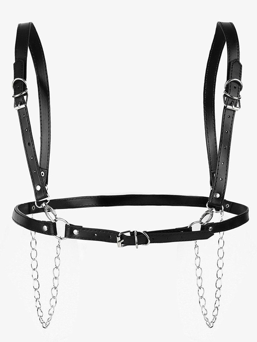 Decorative Shirt Dress PU Adjustable Strap Buckle Chain Harnesss Vest Belt - BLACK 