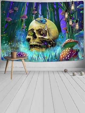 Halloween Skull Mushroom Butterfly Print Hanging Wall Tapestry