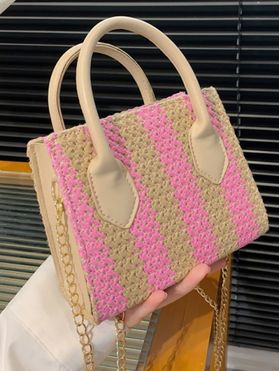 Colorblock Zipper Handbag Chain Crossbody Bag