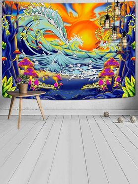 Home Decor Sea Waves Mushroom Sun Print Hanging Wall Tapestry