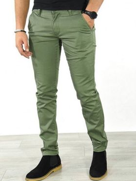 Solid Color Pants Zip Fly Button Casual Long Pants